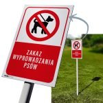 Tabliczka na trawnik ZAKAZ WYPROWADZANIA PSÓW słupek