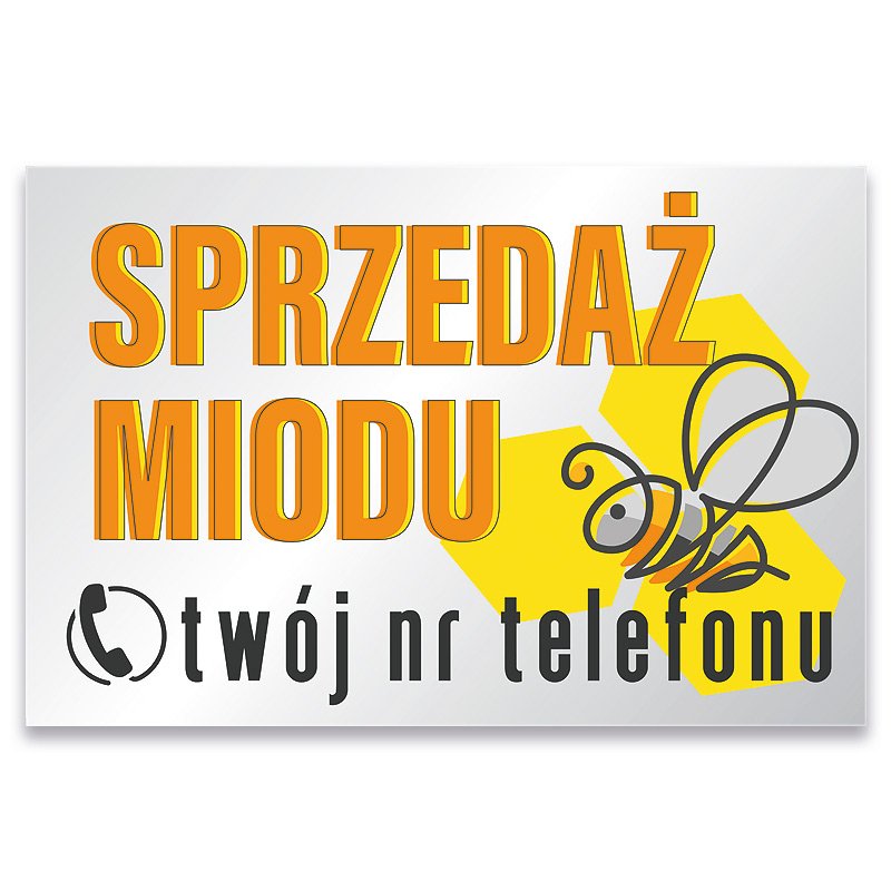 Oto nasza wyjątkowa tablica do sprzedaży miodu! Wykonana z trwałego PVC spienionego o grubości 3 mm, o wymiarach 30x40 cm. Personalizuj ją, wprowadzając swój numer telefonu, który zostanie nadrukowany na tablicy. Przyciągnij klientów dzięki unikalnemu wyglądowi i skutecznej promocji. Sprawdź teraz