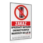 Tabliczka zakaz sprzedaży napojów energetycznych