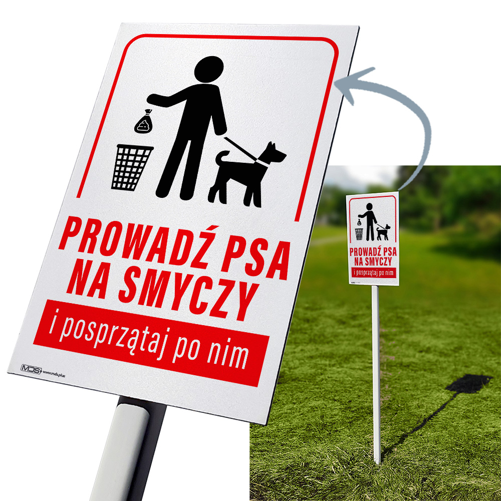 fa718f328b88b12d5d414ff943330a4b.jpg Tabliczka słupek PROWADŹ PSA NA SMYCZY I POSPRZĄTAJ PO NIM - obrazek 1