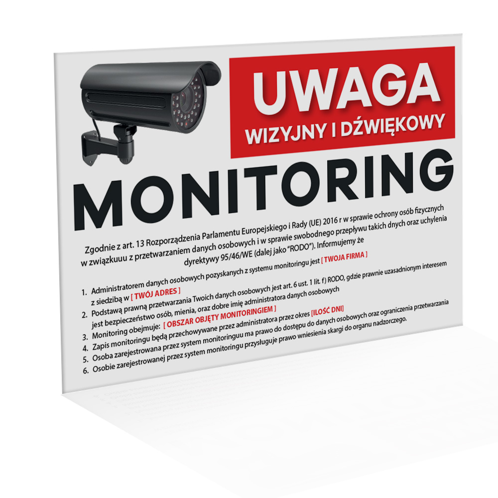 v1 Tablica 20x30cm Monitoring z informacją RODO - kreator online - obrazek 1