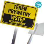 Tablica na słupku aluminiowym - teren prywatny wstępnie wzbroniony IDD